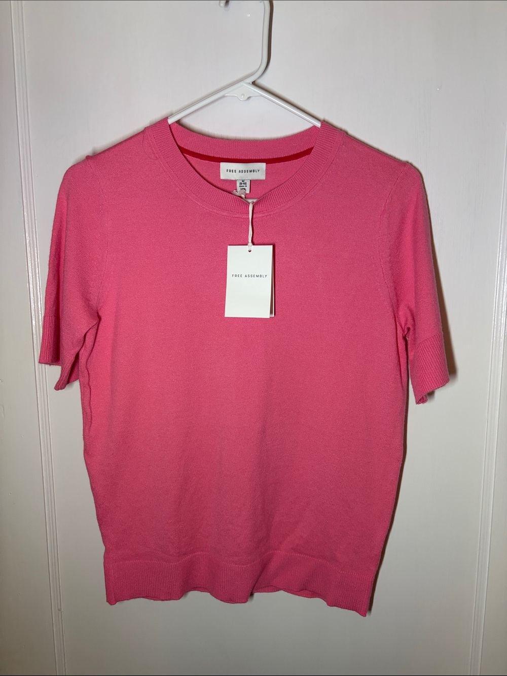 Free Assembly Women's Bubblegum Pink Short-Sleeve Crewneck Sweater
